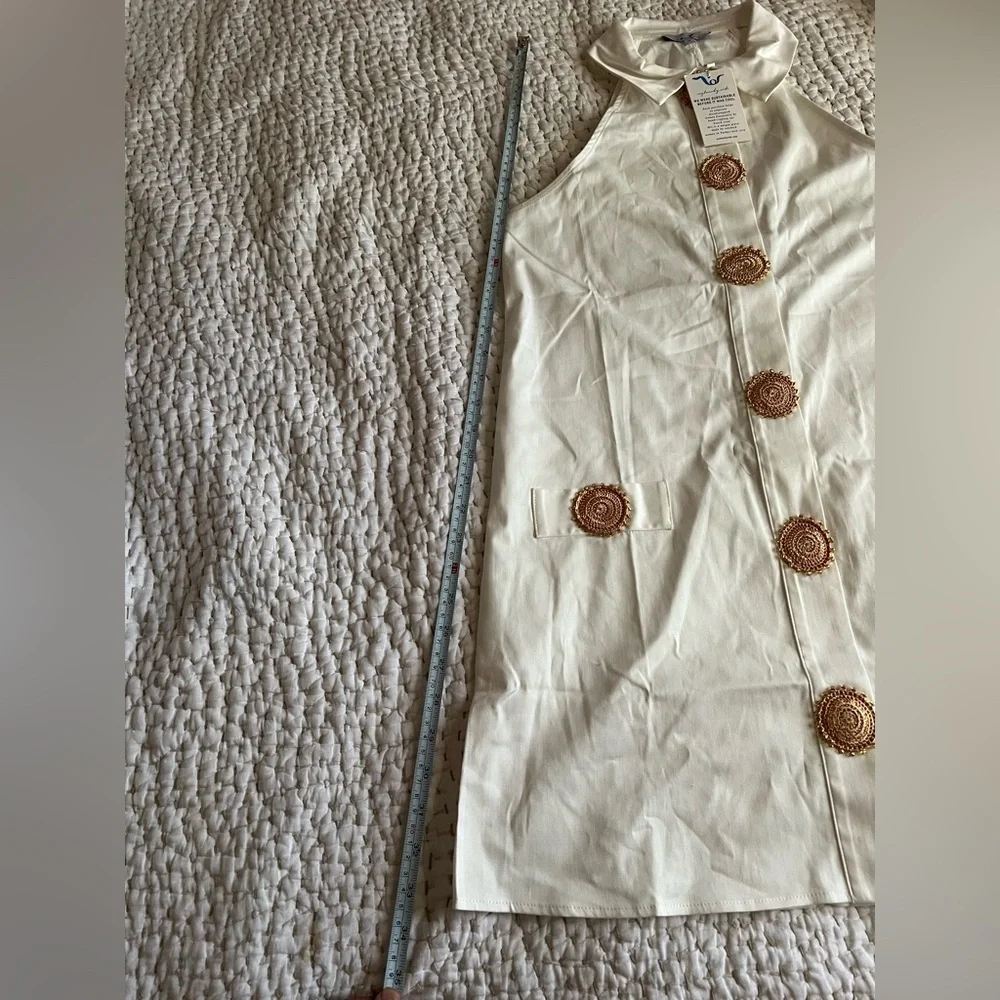 My Beachy side Ivory Embellished Shirt dress  with Gold Medallions